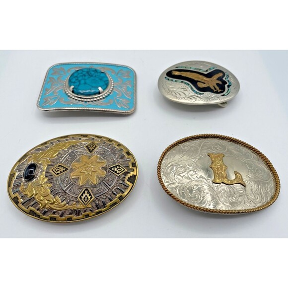 Trinity Buckle Co Soaring Eagle Western Belt Buckle Turquoise Inlay Silver Plate - Picture 9 of 9